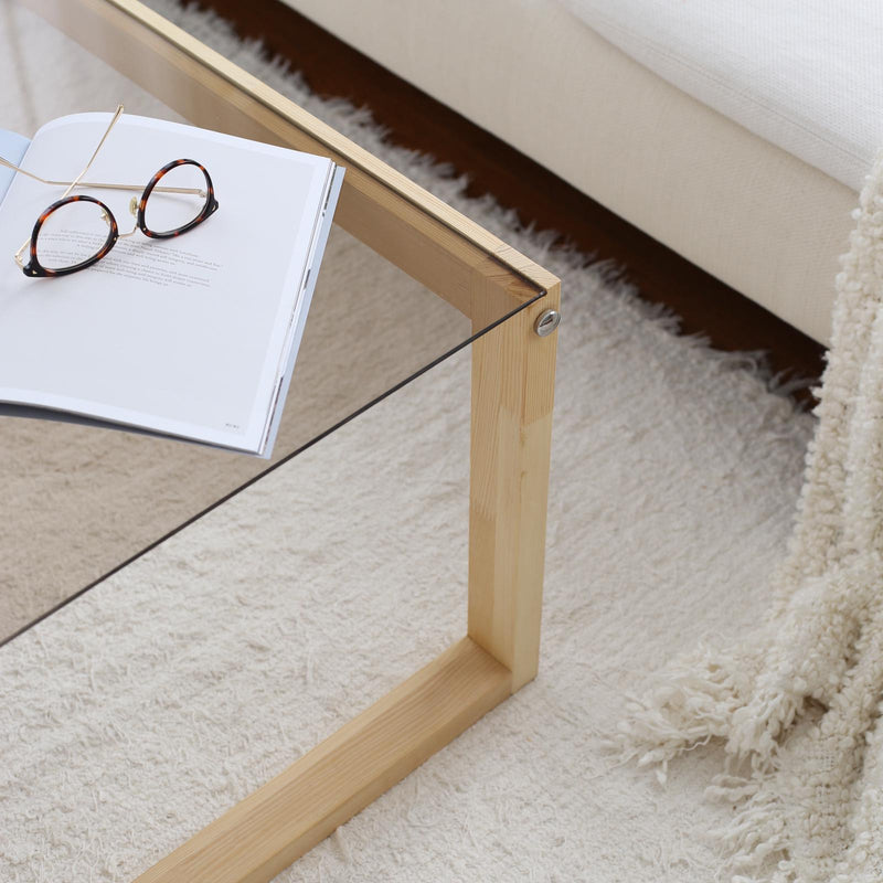 Tavolino basso design con gambe in massello e ripiano in vetro cm 85x55x40h - vari colori