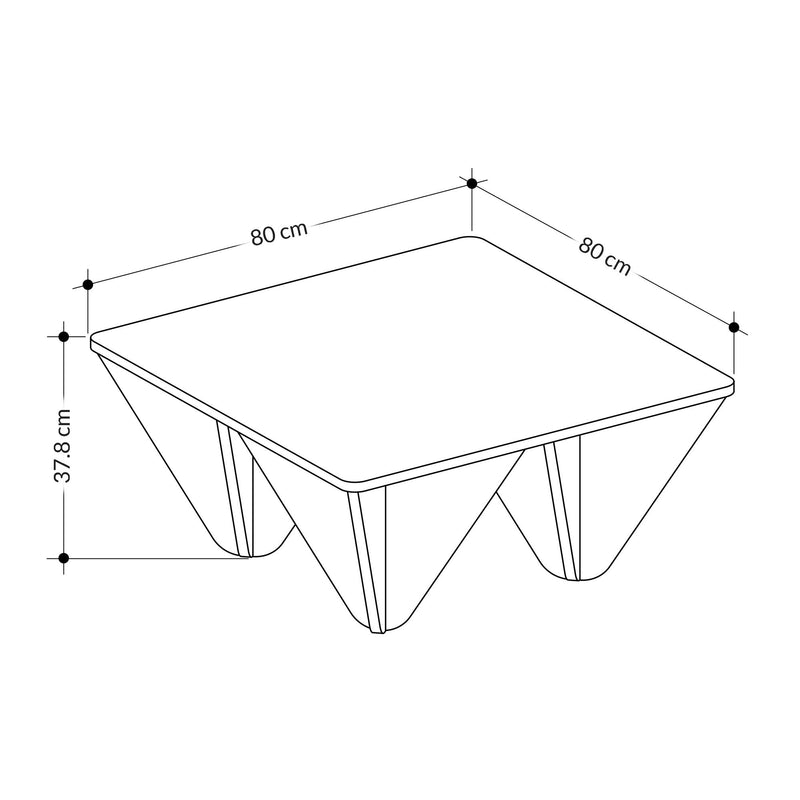 Tavolino basso design in legno gambe a piramidi capovolte cm 80x80x38h - vari colori