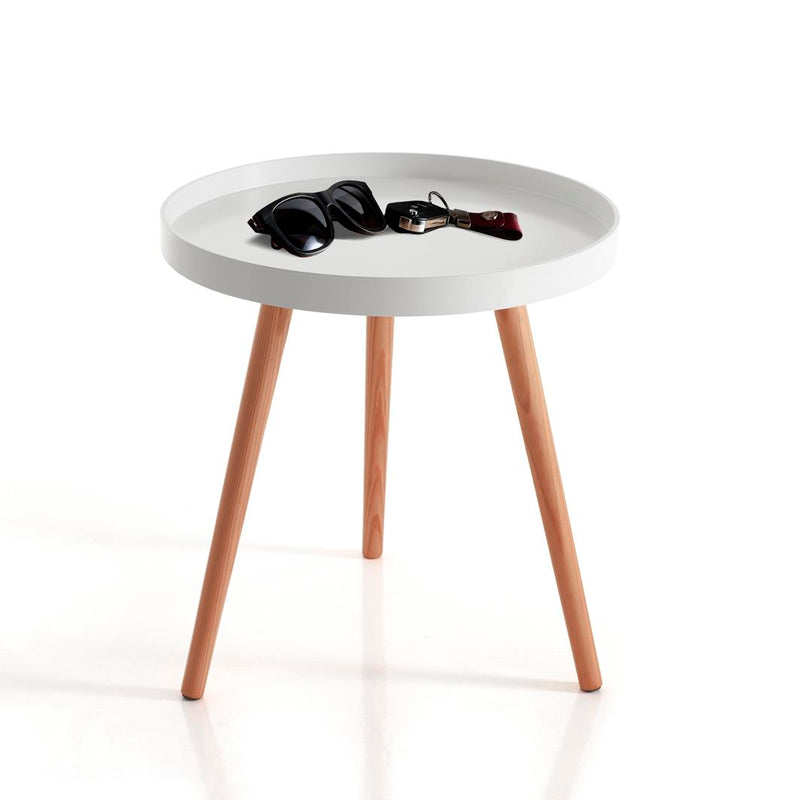 Tavolino da salotto tondo moderno in legno con piano a vassoio cm ø 49x51h - vari colori