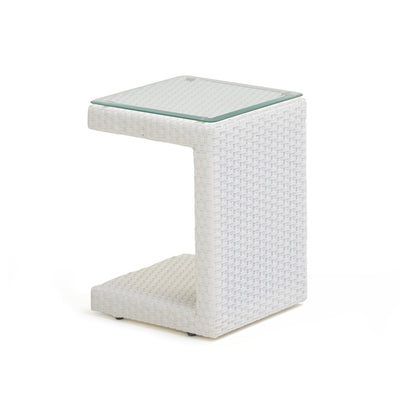 Tavolino basso in polyrattan colore bianco con piano in vetro cm 40x40x40h