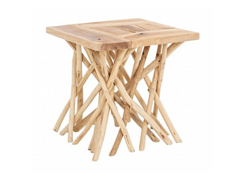 Tavolino quadrato da salotto in legno di teak naturale cm 56x56x56h