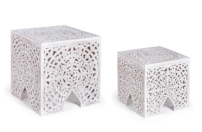 Set 2 Tavolino quadrato basso da salotto in legno di mango stile etnico