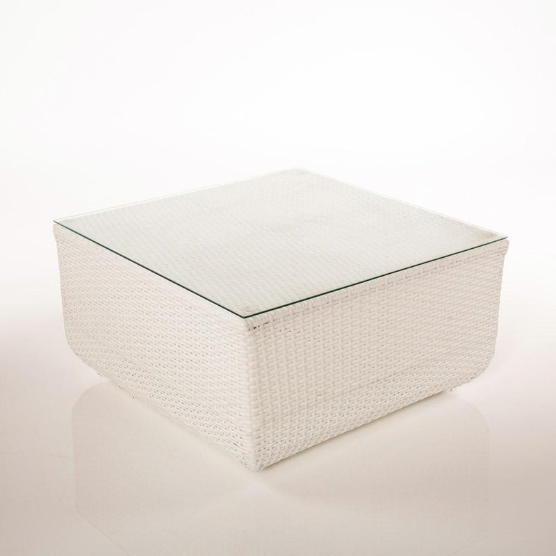 Tavolino basso da esterno in polyrattan top in vetro trasparente cm 70x70x36h