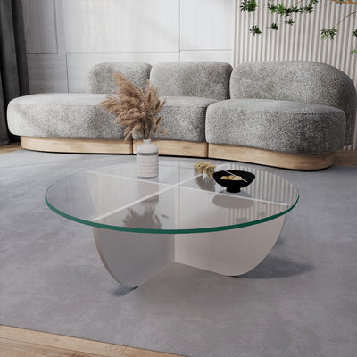 Tavolino da caffè moderno rotondo con ripiano in vetro cm 90x90x30h -  vari colori