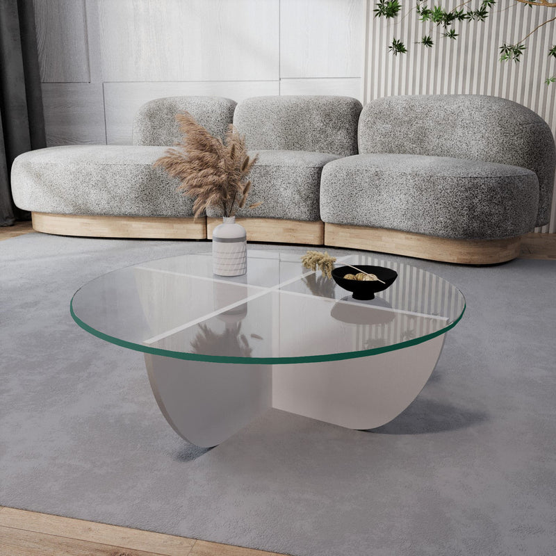 Tavolino da caffè moderno rotondo con ripiano in vetro cm 90x90x30h -  vari colori