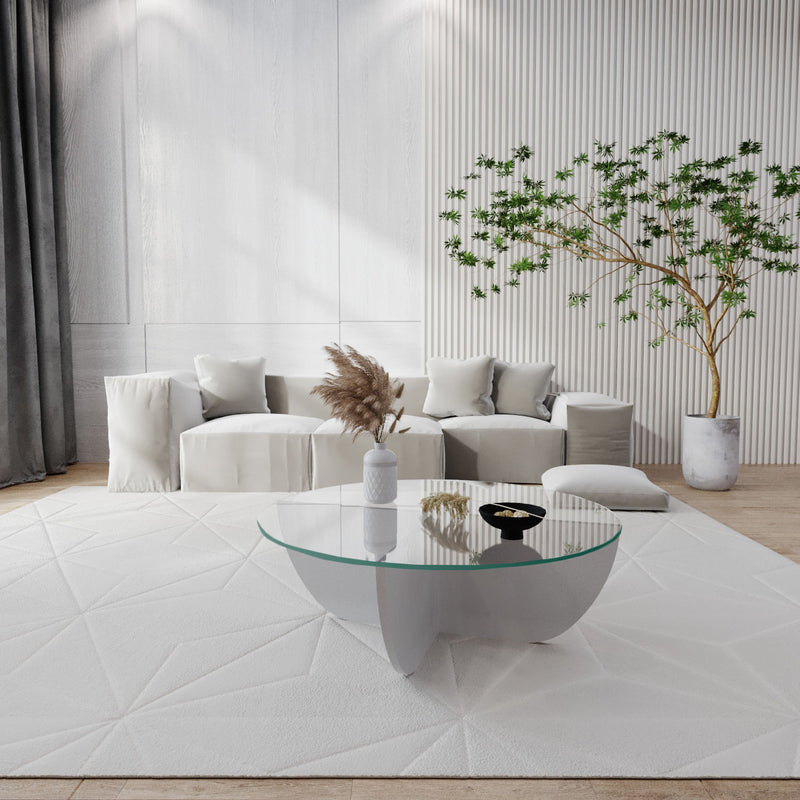 Tavolino da caffè moderno rotondo con ripiano in vetro cm 90x90x30h -  vari colori