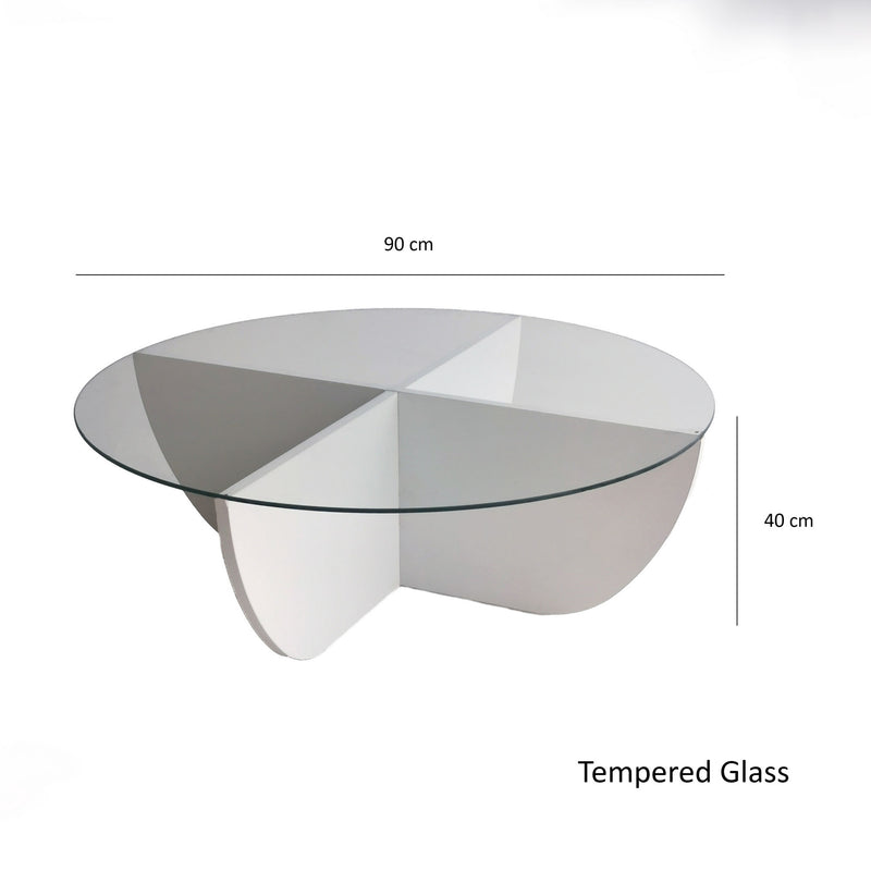 Tavolino da caffè moderno rotondo con ripiano in vetro cm 90x90x30h -  vari colori