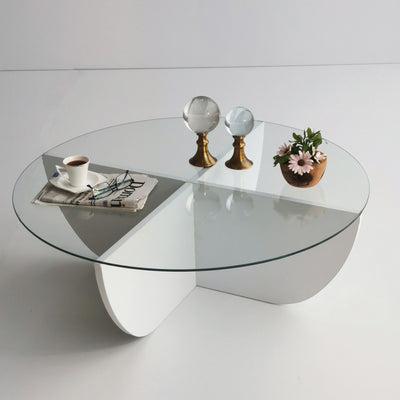 Tavolino da caffè moderno rotondo con ripiano in vetro cm 90x90x30h -  vari colori