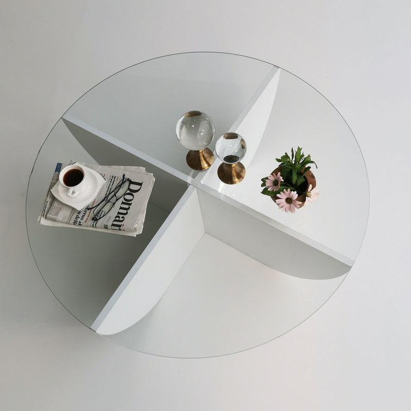 Tavolino da caffè moderno rotondo con ripiano in vetro cm 90x90x30h -  vari colori