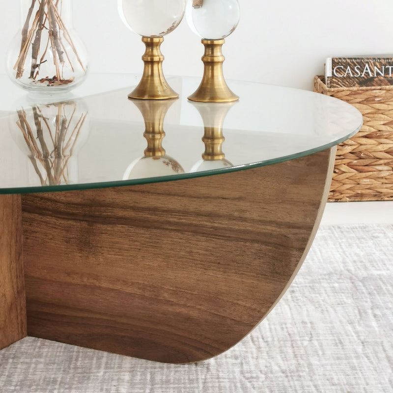 Tavolino da caffè moderno rotondo con ripiano in vetro cm 90x90x30h -  vari colori