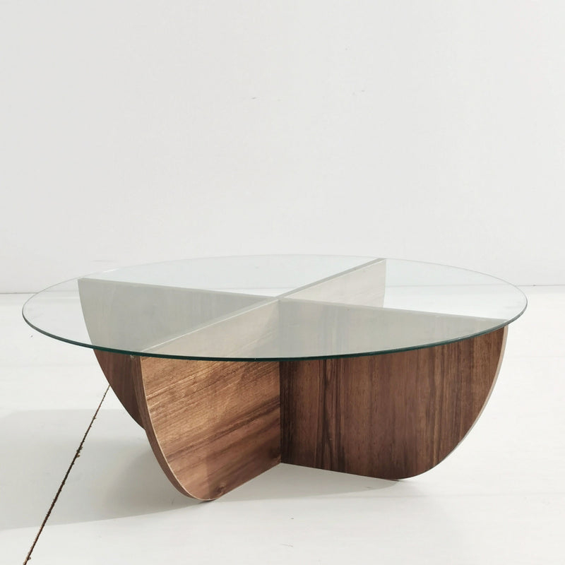 Tavolino da caffè moderno rotondo con ripiano in vetro cm 90x90x30h -  vari colori