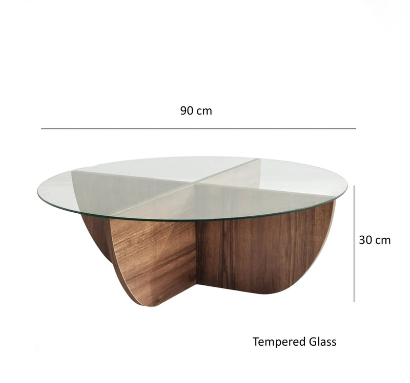 Tavolino da caffè moderno rotondo con ripiano in vetro cm 90x90x30h -  vari colori