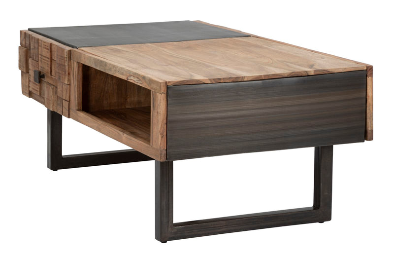 tavolino basso in legno di acacia e metallo stile industrial