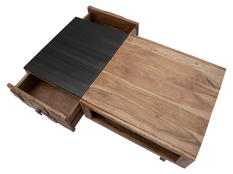 tavolino basso in legno di acacia e metallo stile industrial