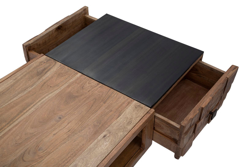 tavolino basso in legno di acacia e metallo stile industrial