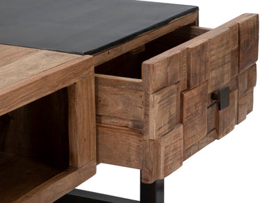tavolino basso in legno di acacia e metallo stile industrial