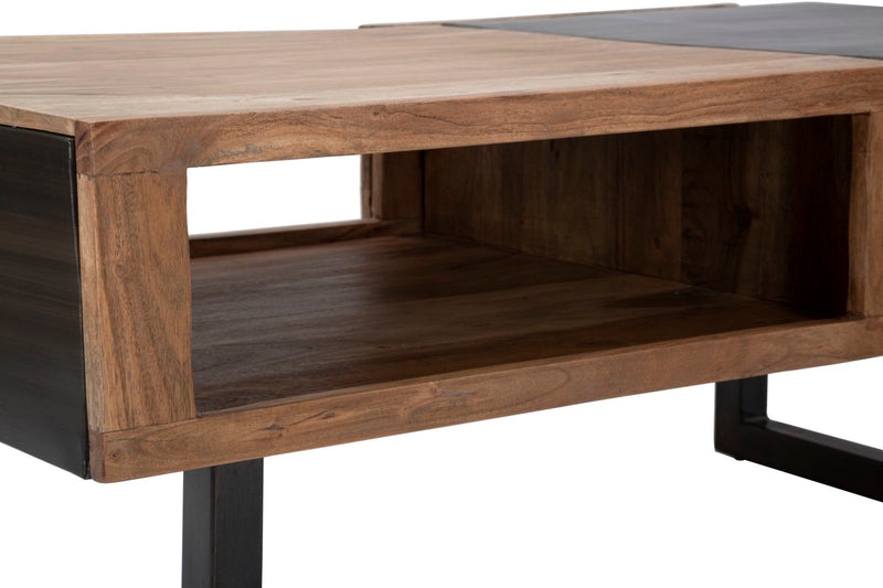 tavolino basso in legno di acacia e metallo stile industrial