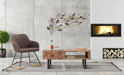tavolino basso in legno di acacia e metallo stile industrial