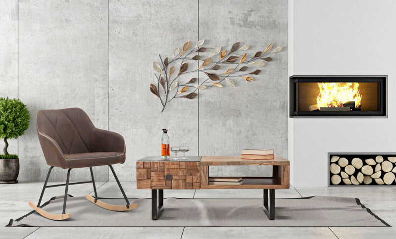 tavolino basso in legno di acacia e metallo stile industrial