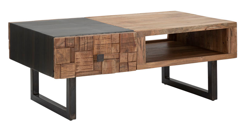 tavolino basso in legno di acacia e metallo stile industrial