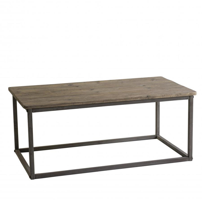 Tavolino basso rettangolare stile industrial  in ferro brunito e legno cm 115x61x45h