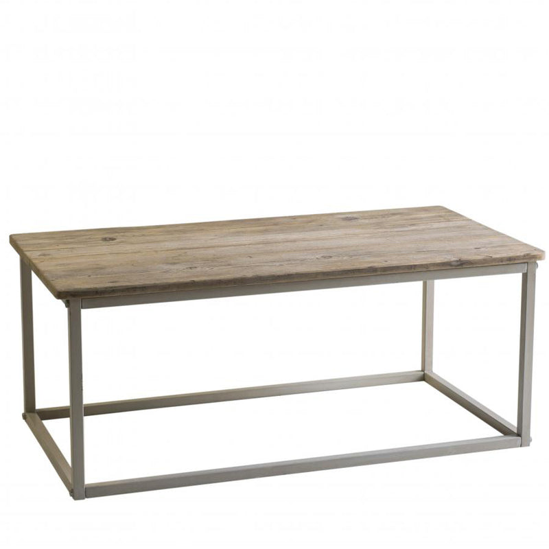 Tavolino basso da salotto in legno e ferro bianco stile industriale cm 115x61x45h