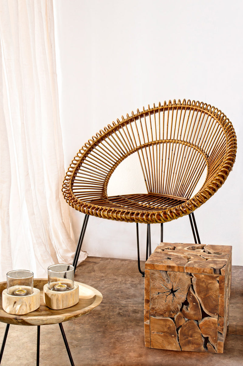 Tavolino da salotto cubo in rami di teak naturale cm 40x40x45h