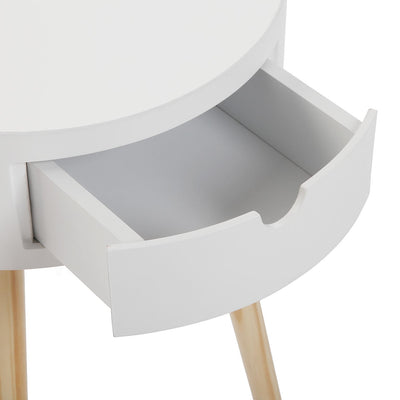 Tavolino basso in legno bianco e naturale con cassetto cm 40x40x53h