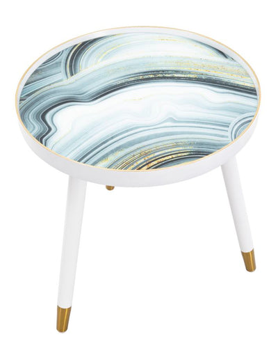 Tavolino tondo in metallo bianco lucido piano colorato con vetro cm Ø 50x48h