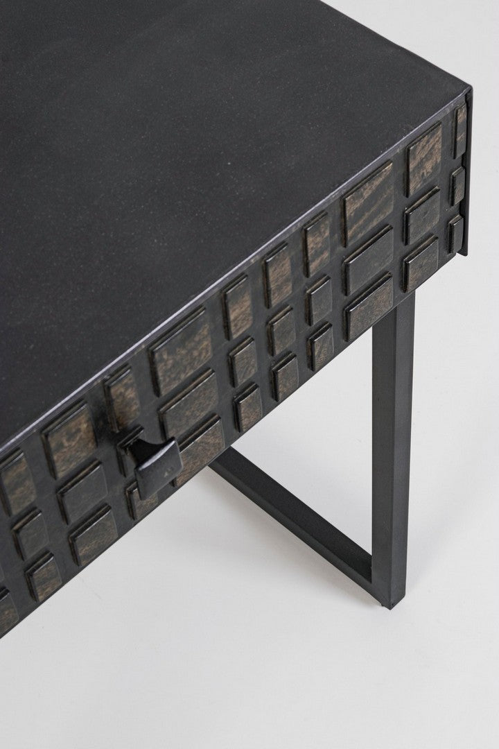 Comodino con cassetto tavolino in legno di mango e metallo colore nero cm 50x35x55h