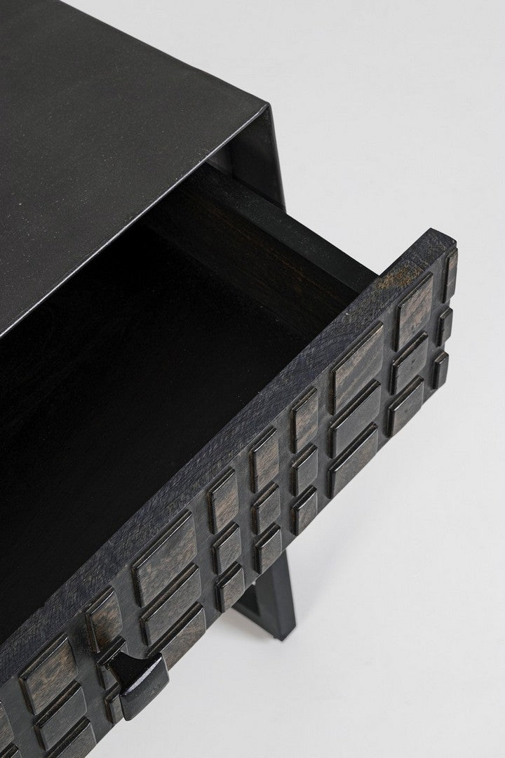 Comodino con cassetto tavolino in legno di mango e metallo colore nero cm 50x35x55h