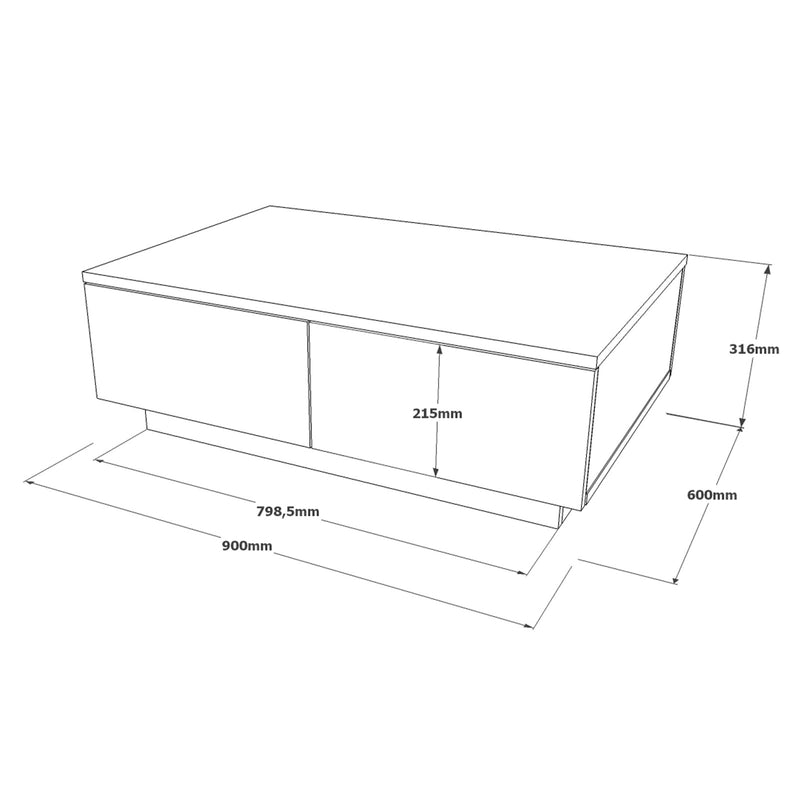 Tavolino da caffè moderno in legno con due ante a ribalta cm 90x60x32h