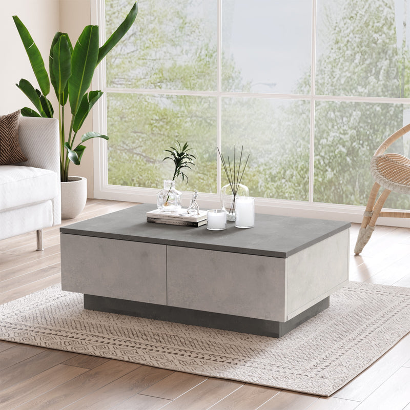 Tavolino da caffè moderno in legno con due ante a ribalta cm 90x60x32h