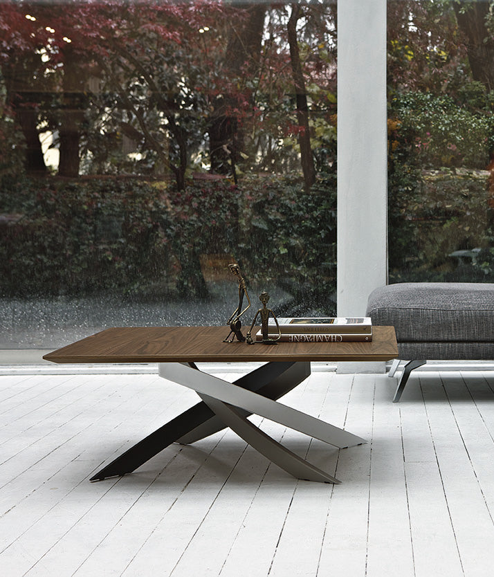 Artistico - Tavolino da salotto basso rettangolare Bontempi base in acciaio cm 120x65x40h - vari colori