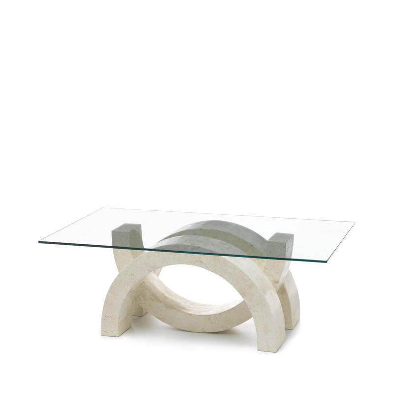 tavolino basso pietra fossile piano in vetro rettangolare trasparente 