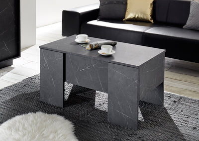 Leonel - Tavolino basso da caffè con contenitore in legno marmo nero cm 92x50x47h