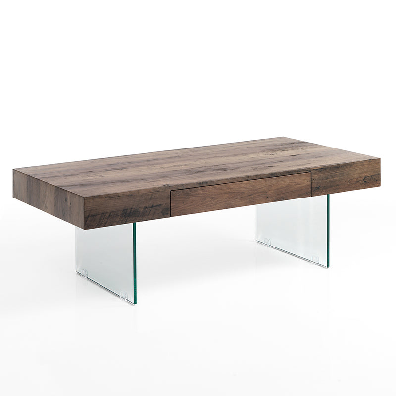 Tavolino da salotto gambe in vetro piano in legno cm 110x60x40h - vari colori