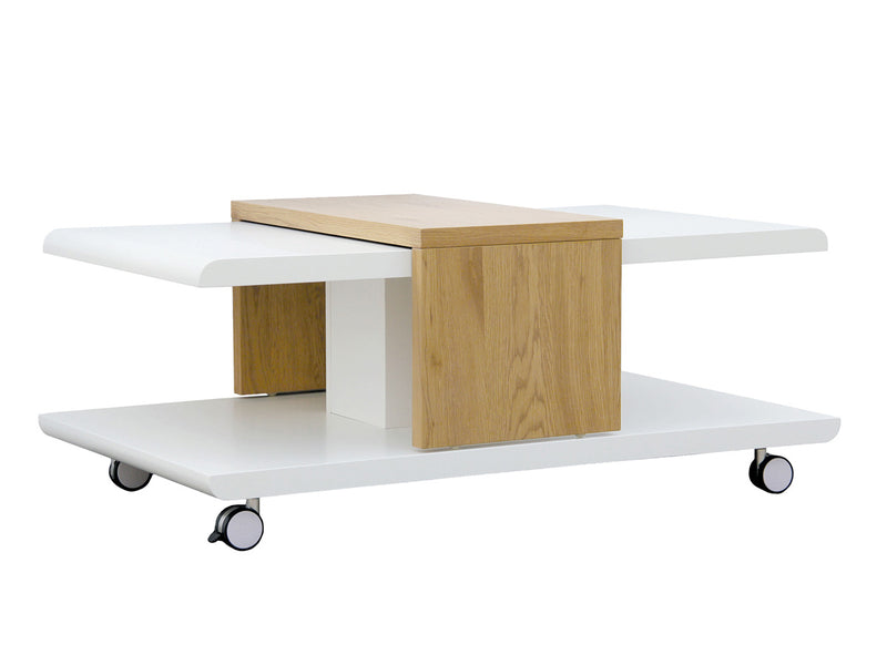 Brando - Tavolino moderno rettangolare in legno bicolore con ruote cm 110x66x45h