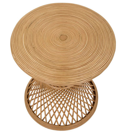 Tavolino basso rotondo da salotto in rattan cm 48x56h