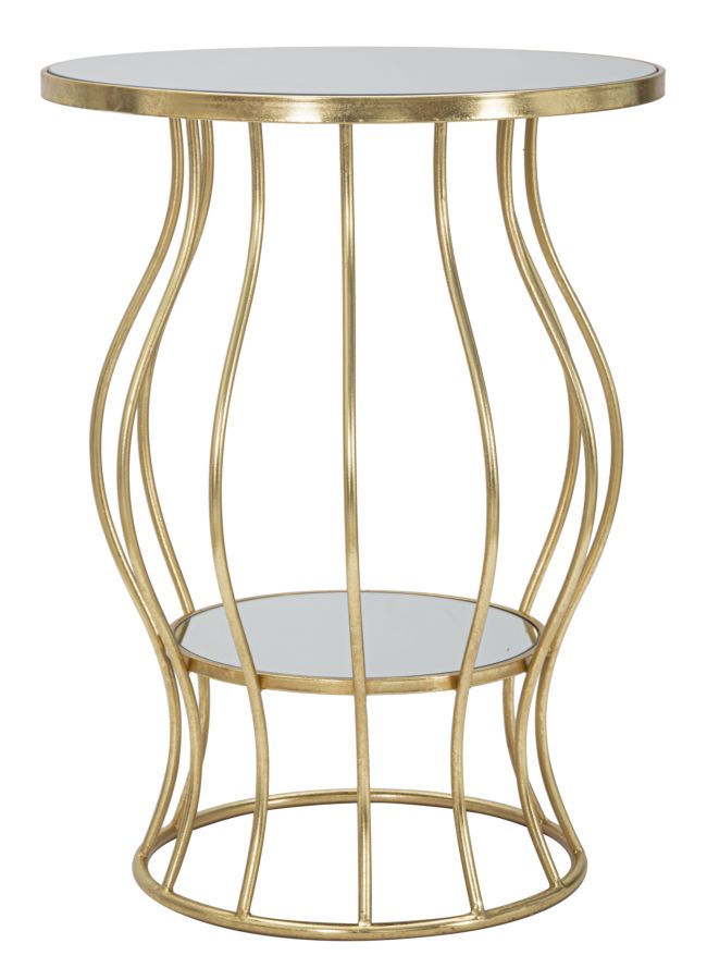 Tavolino da salotto tondo struttura in metallo finitura oro piani con specchi cm Ø 50x68h