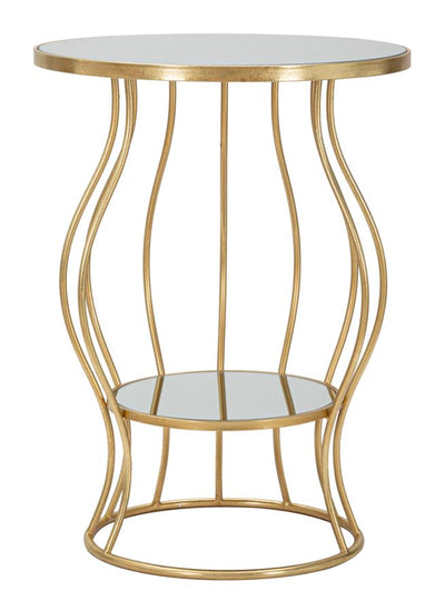 Tavolino da salotto tondo struttura in metallo finitura oro piani con specchi cm Ø 50x68h