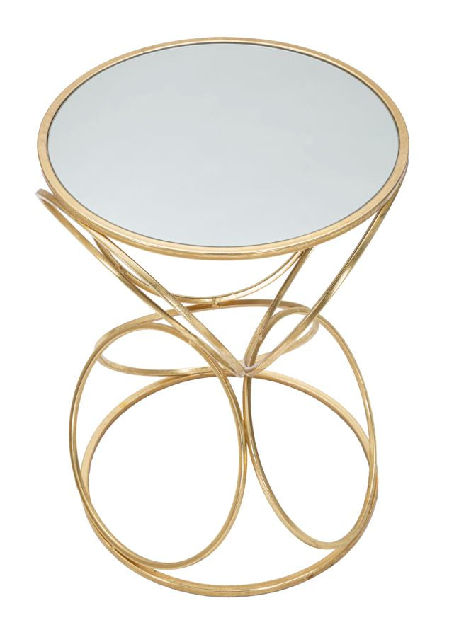 Tavolino basso tondo da salotto moderno in metallo dorato con specchio cm Ø 38x53h