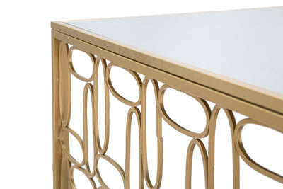 tavolino basso design in metallo dorato piano con specchio