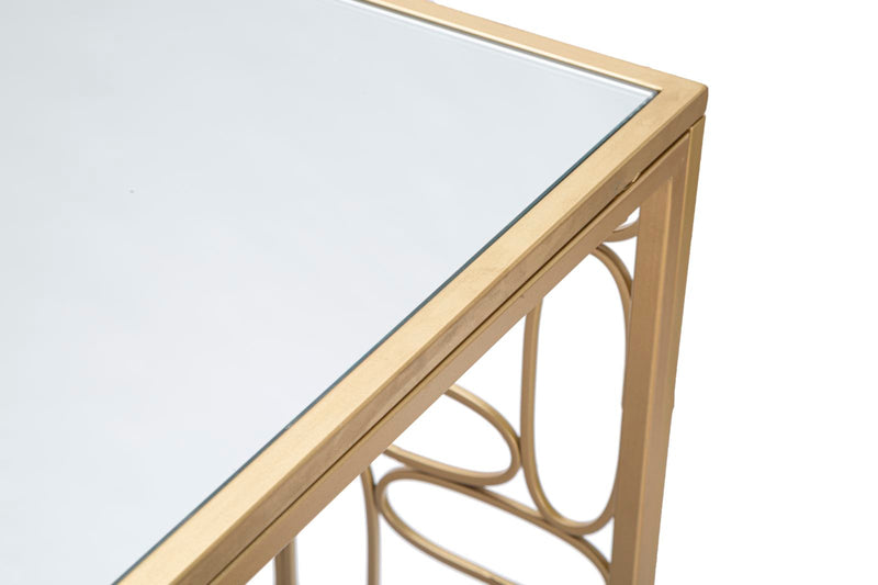 tavolino basso design in metallo dorato piano con specchio