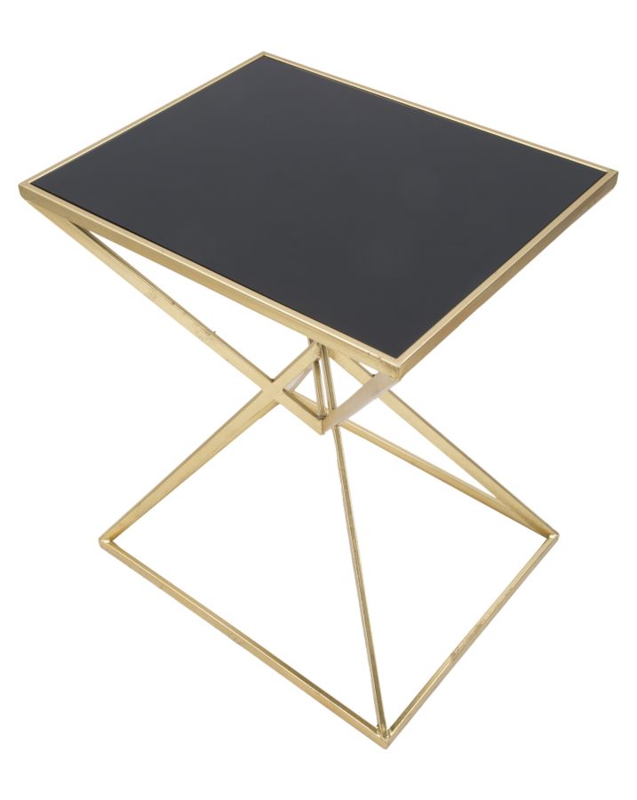 tavolino da salotto in metallo oro e piano in vetro scuro