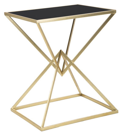 tavolino da salotto in metallo oro e piano in vetro scuro