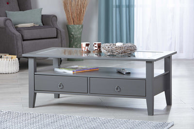 tavolino da salotto 2 cassetti moderno classico in legno grigio