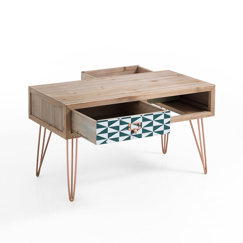 Tavolino da salotto con cassetti bifacciali stile vintage cm 80x40x44h
