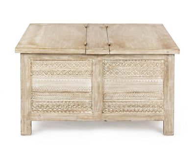 Tavolino da salotto contenitore in legno di mango con decorazioni cm 80x80x45h