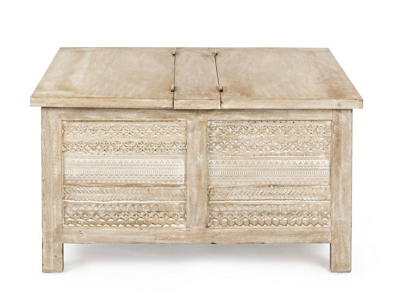 Tavolino da salotto contenitore in legno di mango con decorazioni cm 80x80x45h